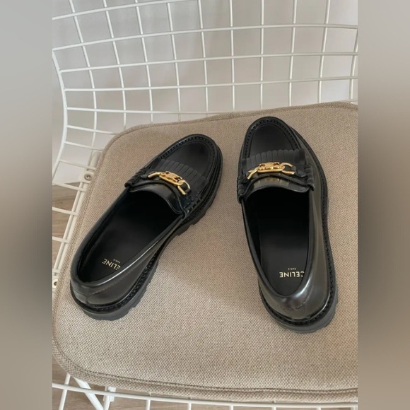 Celine Glossy Black Loafers with Gold Detail - Picture 3 of 9